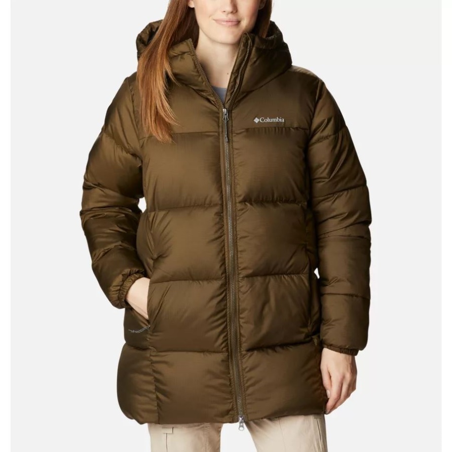 Puffect Mittlere Pufferjacke Mit Kapuze Für Damen Columbia Olivgrün