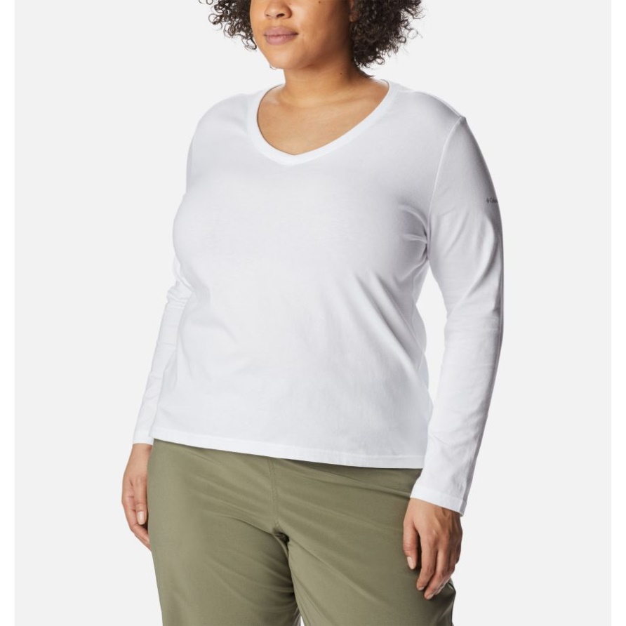Damen-Saphirpunkt-Langarmshirt Plus Größe Weiß Columbia