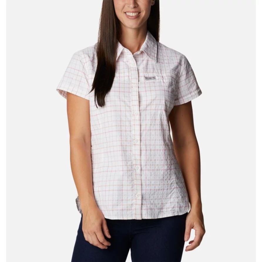 Damen-Kurzarmshirt Silver Ridge Neuheit Columbia White Elevation Grid