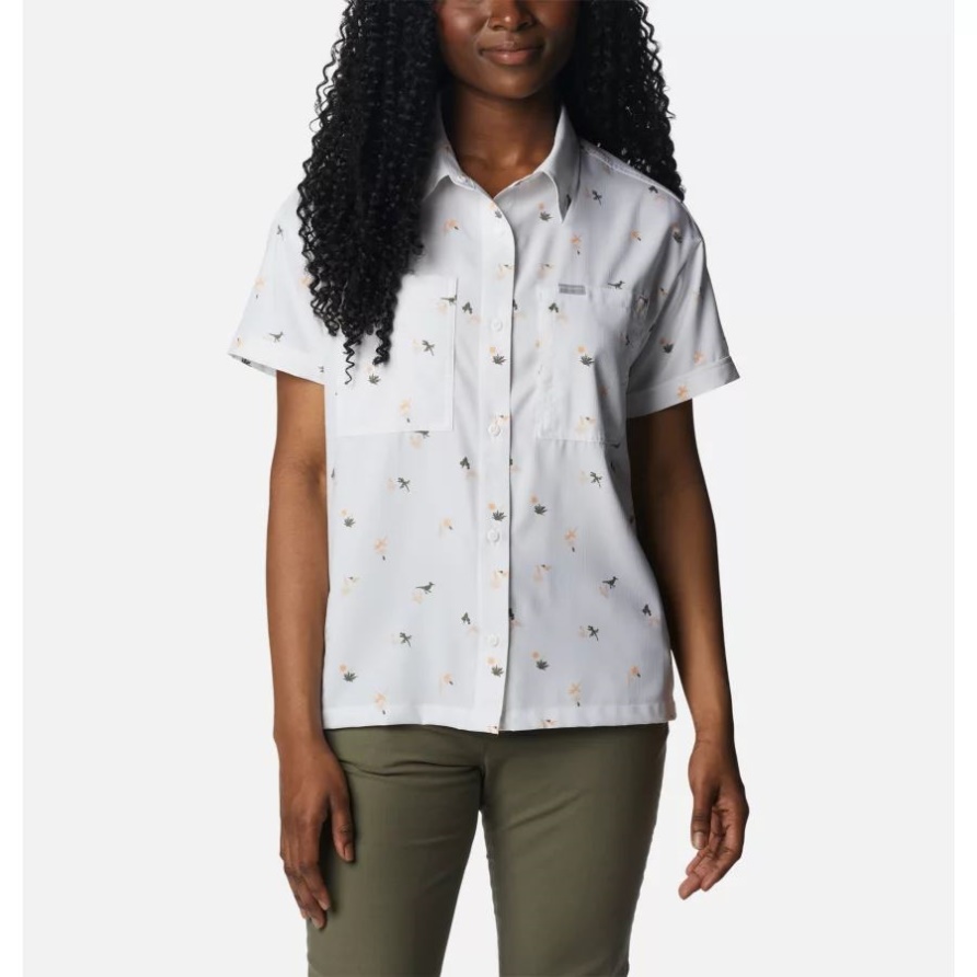 Silver Ridge Utility Kurzarmhemd Für Damen Columbia White/Baja Blitz