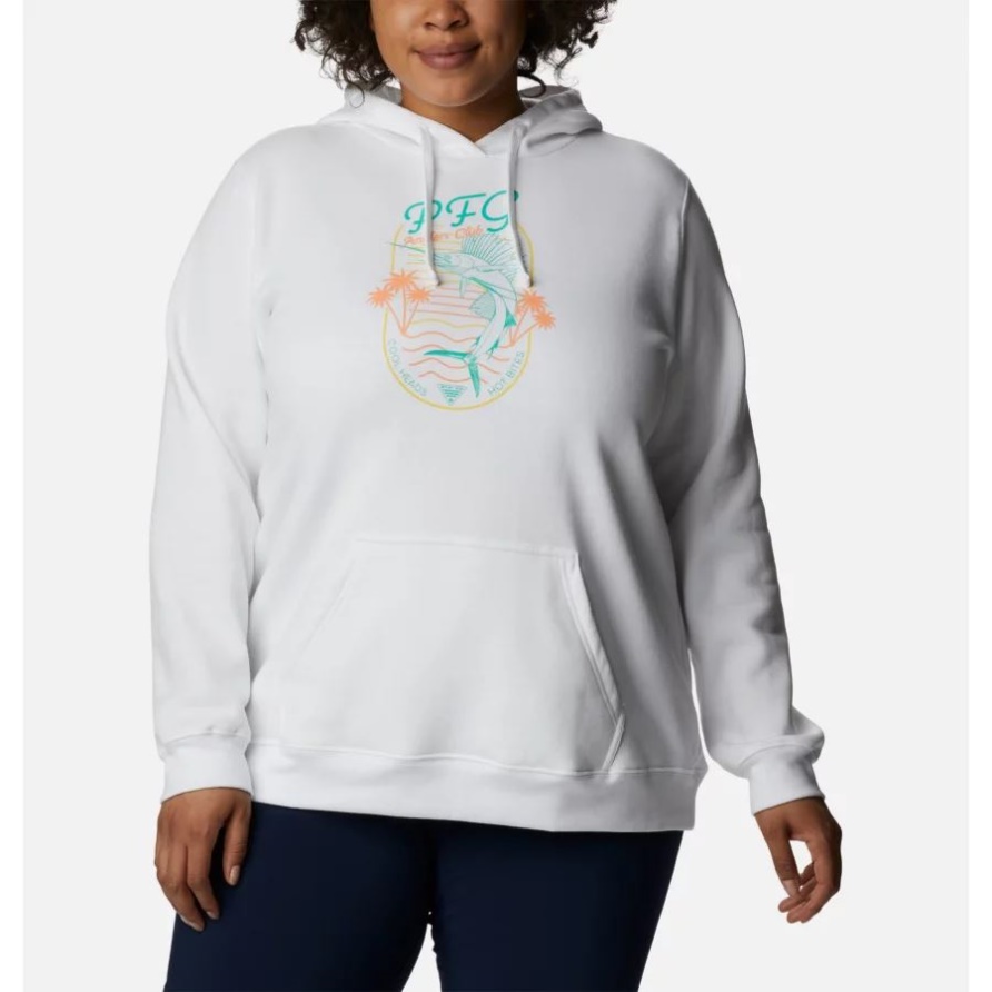 Slack-Water-Grafik-Hoodie Für Damen In Übergröße Columbia White/Electric Türkis