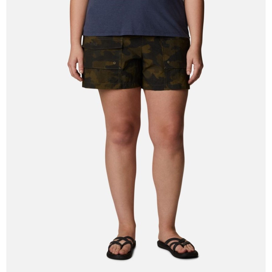 Sommertrockene Cargo-Shorts Für Damen In Übergröße Columbia Stone Green Spotted Camo