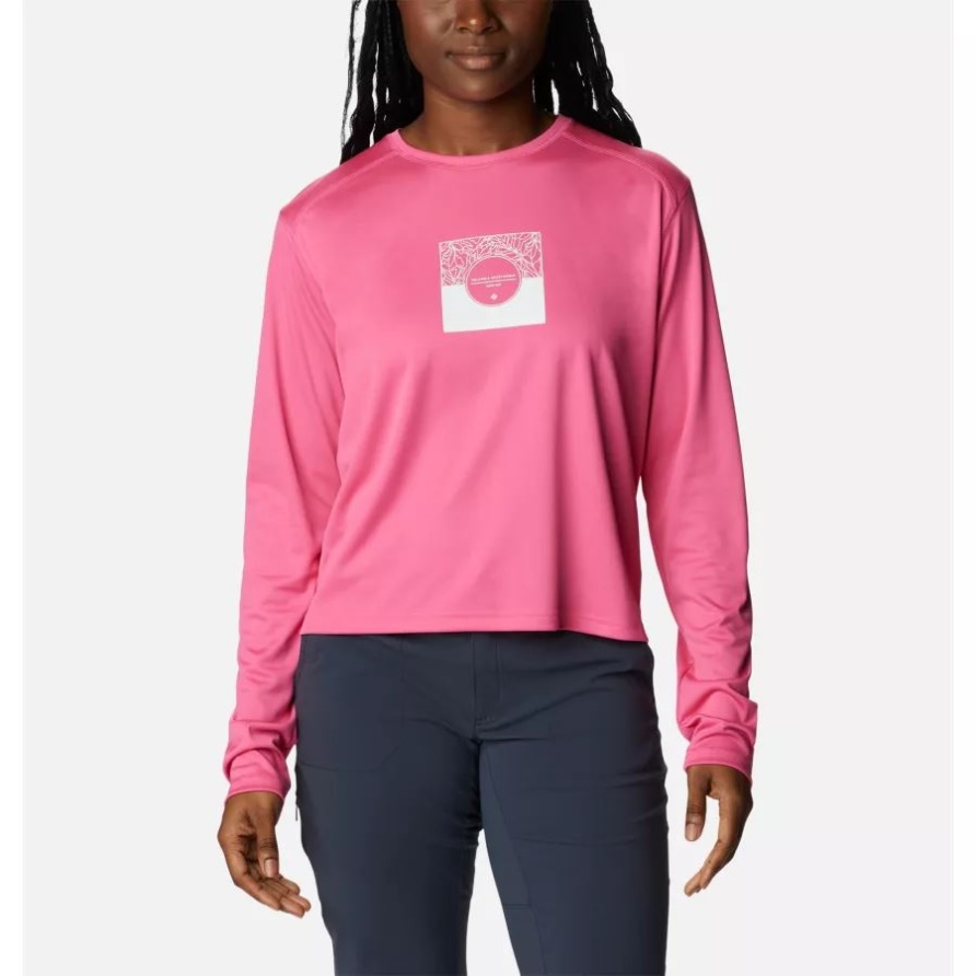 Summerdry Grafisches Langarmshirt Für Damen Columbia Wild Geranium/csc Split Leaves Grafik