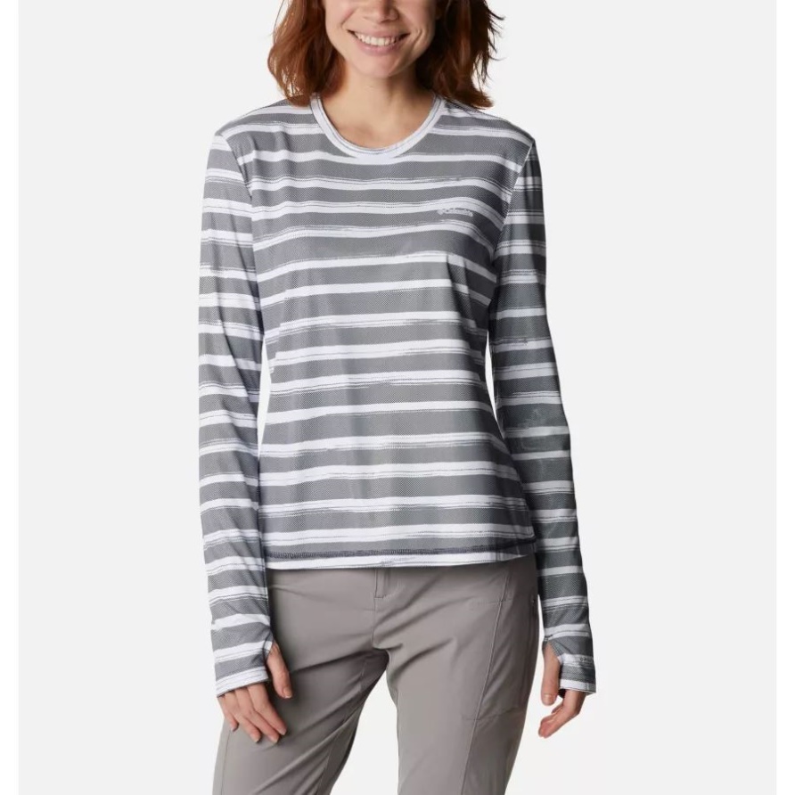 Damen-Sonnenabweiser Summerdry Langarmshirt Columbia Nocturnal Brush Stripe