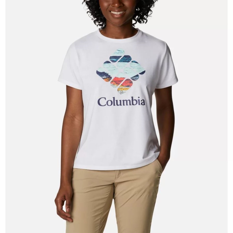 Sun Trek Grafik-t-shirt Für Damen Columbia White/csc Stacked