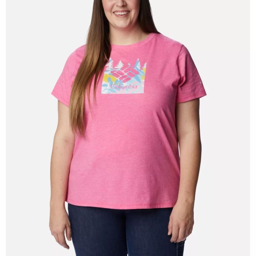 Sun Trek-Grafik-T-Shirt Für Frauen In Übergröße Wilde Geranie Hthr/baumartiger Strudel Grx Kolumbien
