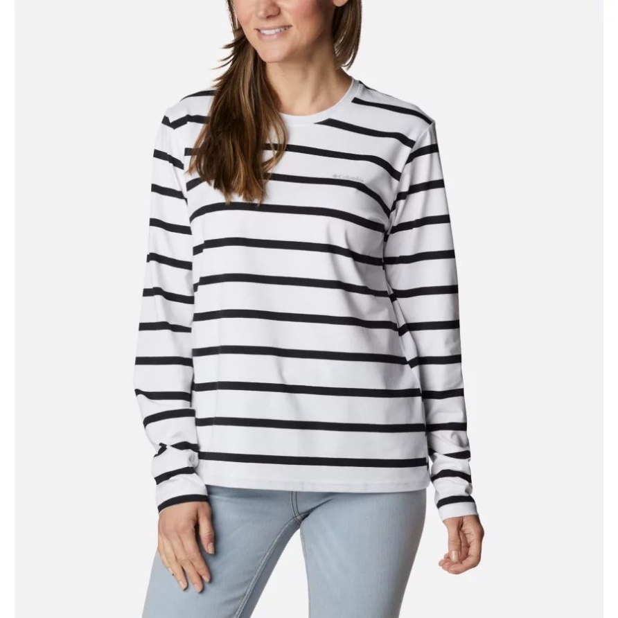 Langärmliges T-Shirt Mit Sun-Trek-Muster Für Damen Columbia White Sun Shade Stripe