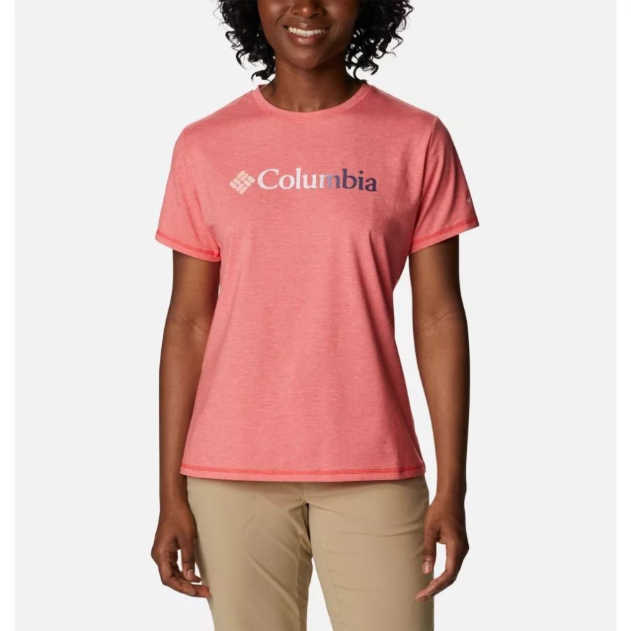 Sun Trek Technisches Grafik-t-shirt Für Damen Roter Hibiskus Meliert/markenverlauf Columbia
