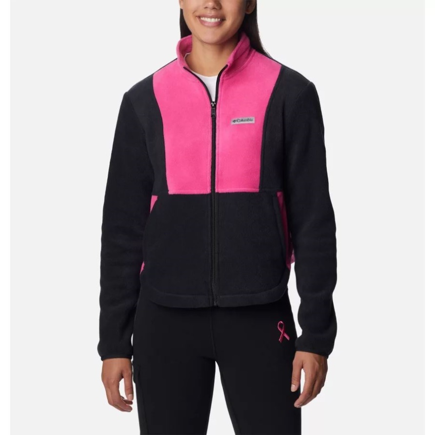 Getestete Tough In Pink Colorblock Fleecejacke Mit Durchgehendem Reißverschluss Für Damen Black/Pink Ice Columbia