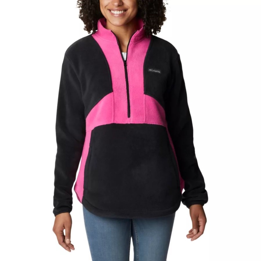 Getesteter Tough In Pink Colorblock-Fleecepullover Mit Halbem Reißverschluss Für Damen Columbia Black/pink Ice