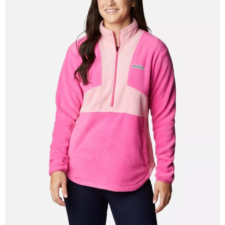 Getesteter Tough In Pink Colorblock-Fleecepullover Mit Halbem Reißverschluss Für Damen Pink Ice/Pink Orchid Columbia