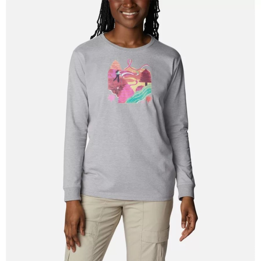 Langärmliges T-Shirt Mit Grafik Von Tough In Pink Für Damen Ii Columbia Grey Heather/Loveis Ribbons Columbia