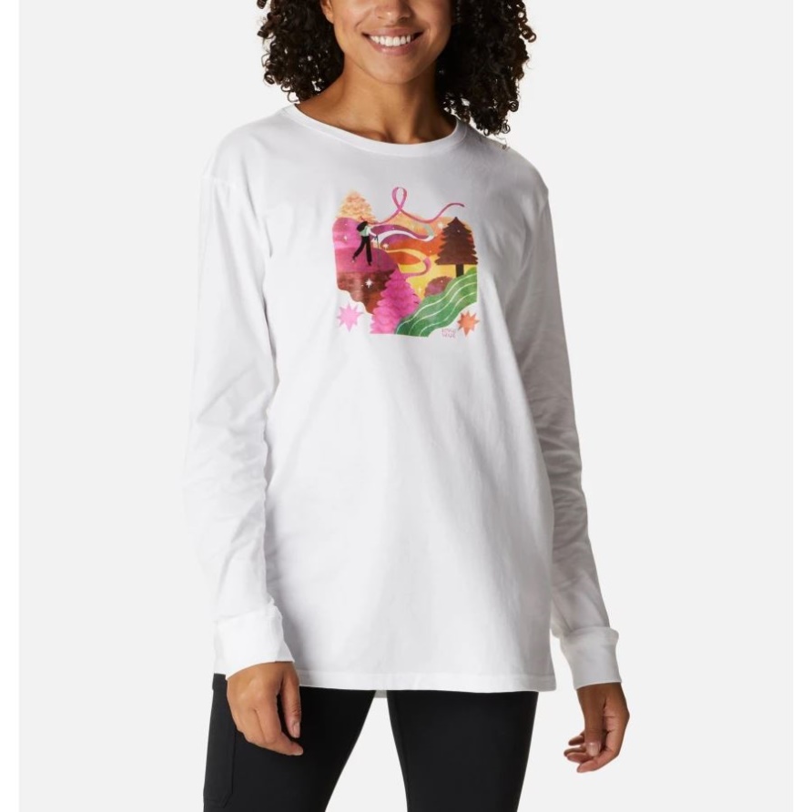 Langärmliges T-Shirt Mit Grafik Von Tough In Pink Für Frauen In Weiß/Loveis Ribbons Columbia