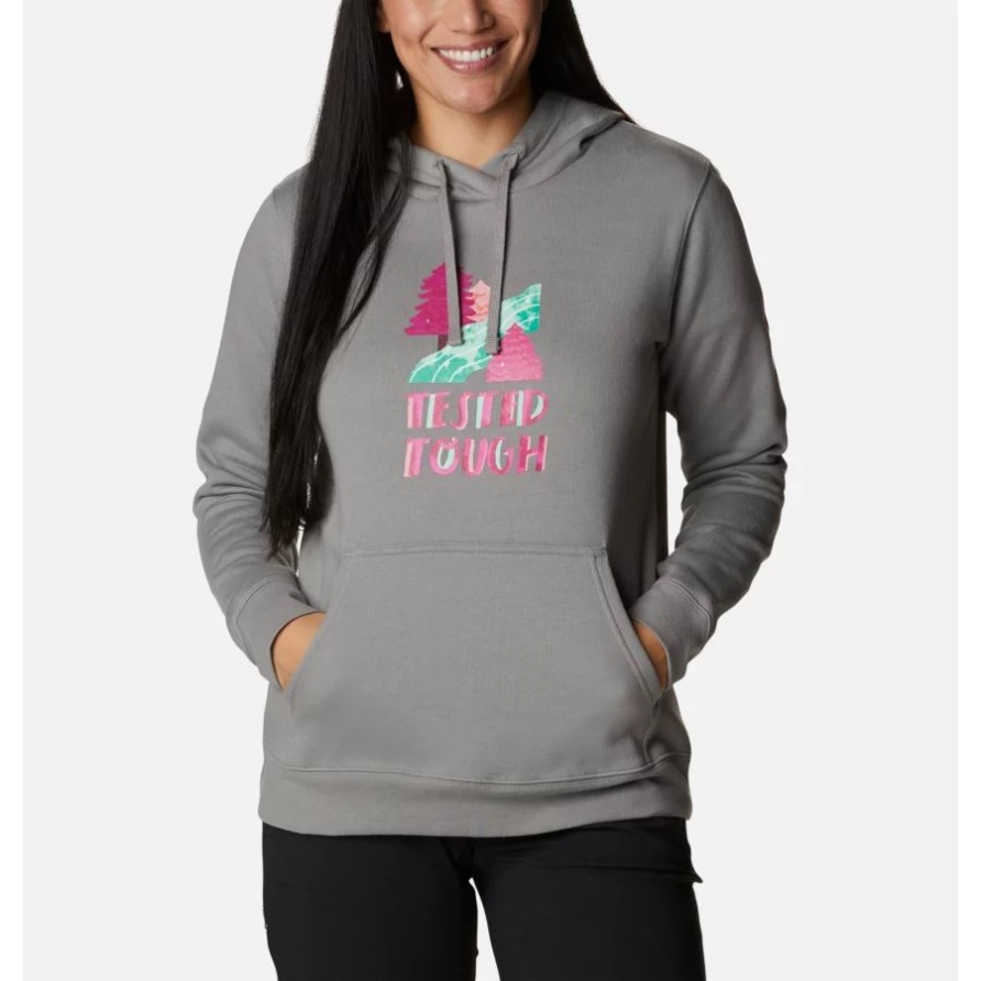 Getesteter Tough-in-Pink-Hoodie Für Damen Von Columbia Brand Light Grey Loveis Ttip-Logo