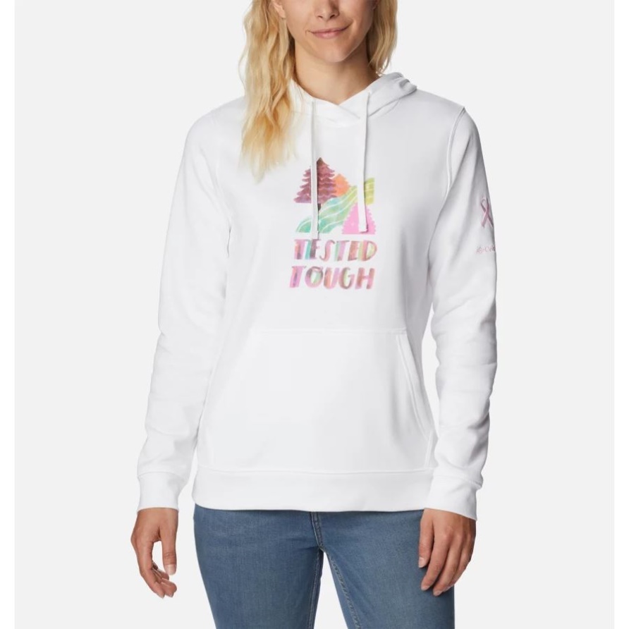 Damen Getestet Tough In Pink Hoodie White Loveis Ttip Logo Columbia