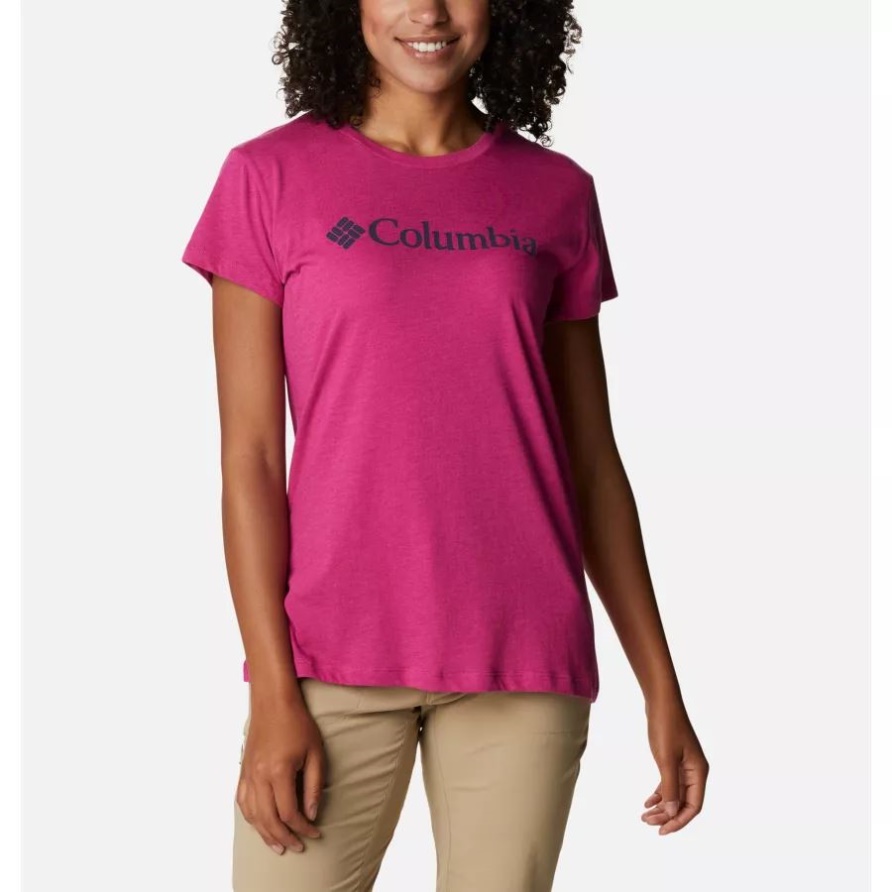 Beiläufiges Grafisches T-Shirt Der Wanderung Der Frauen Wildes Fuchsiafarbenes Heidekraut/Edelstein Columbia Columbia