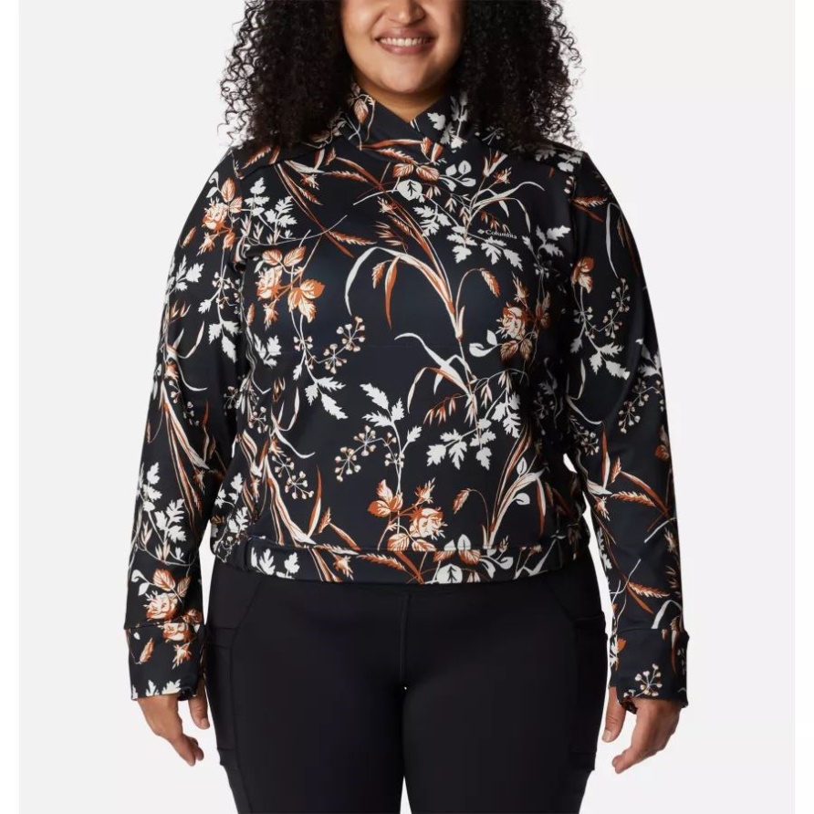 Wochenend-Abenteuer-Pullover Für Damen In Übergröße, Schwarzer Fallgrass-Print, Columbia