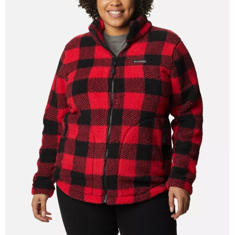 West Bend Damen-Fleecejacke Mit Durchgehendem Reißverschluss Plus Größe Columbia Red Lily Check Print