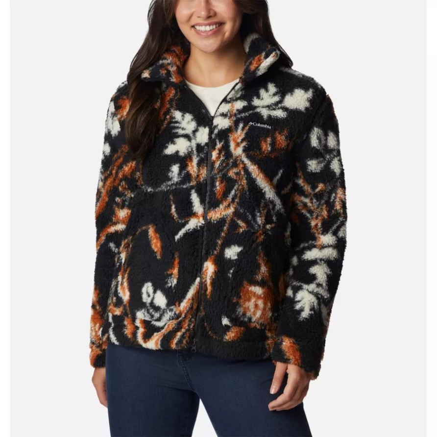 Sherpa-Winterpassjacke Mit Durchgehendem Reißverschluss Für Damen Columbia Black Fallgrass Print