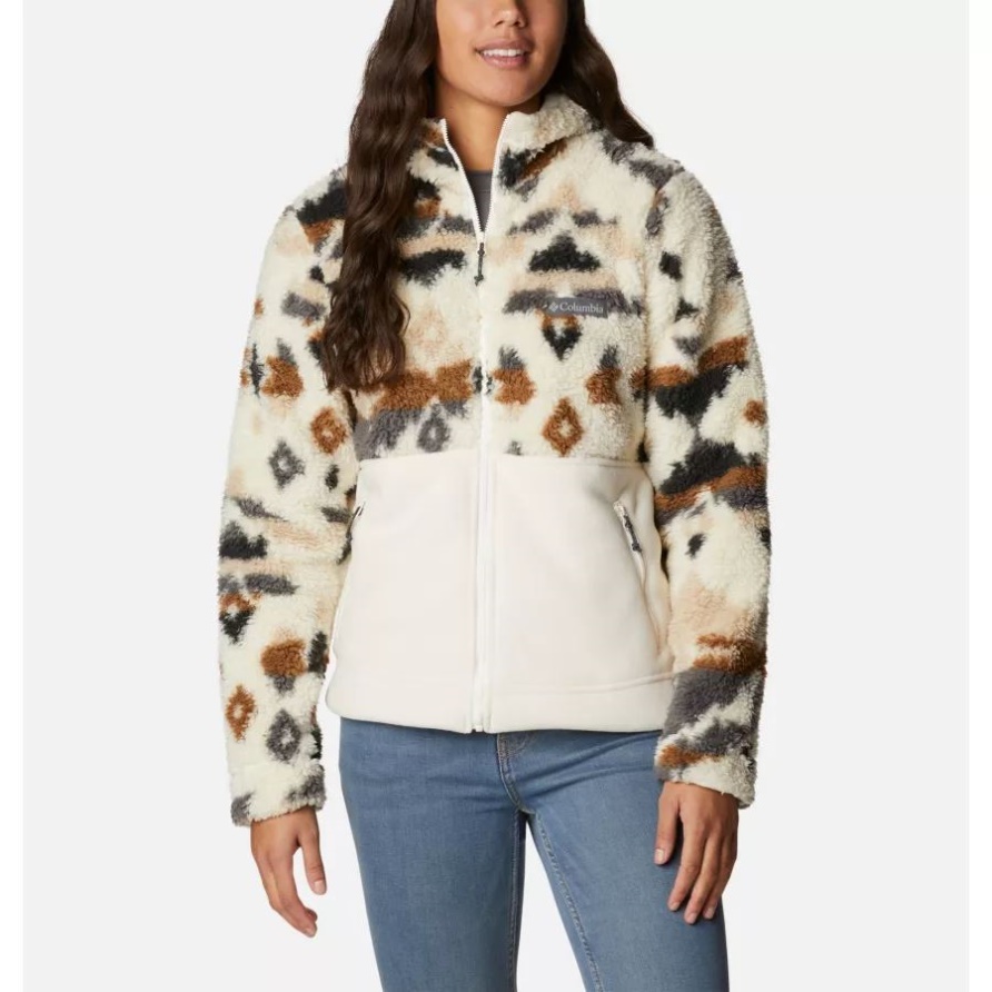 Sherpa-Fleecejacke Mit Durchgehendem Reißverschluss Und Kapuze Für Damen Columbia Chalk Rocky Mt Print/Chalk